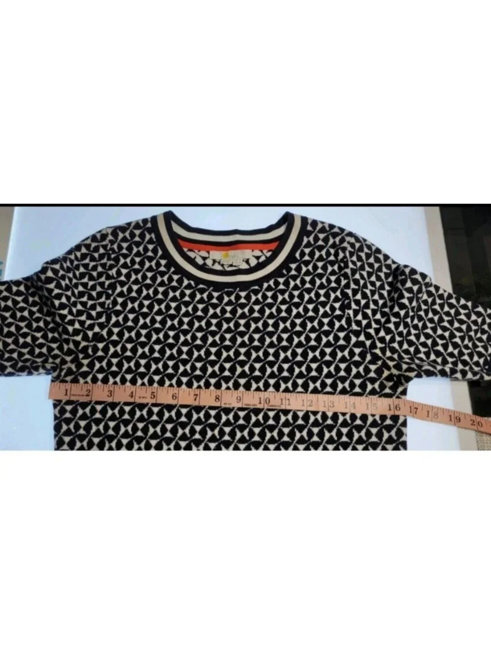 Boden Knit Sweater Dress Size 4 Navy White Geometric Jacquard Short Sleeve Pocke - Picture 11 of 12
